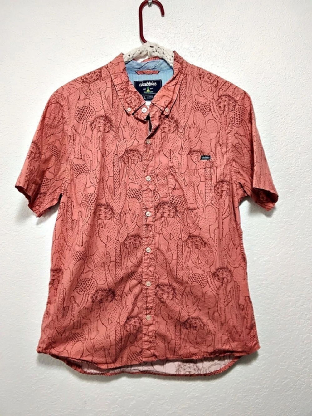 Chubbies Prickly Peach Print Button-Down Shirt Cotton Shirt Size Large